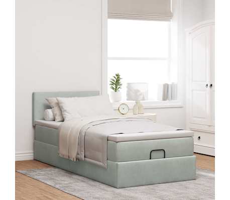 vidaXL Ottoman-Bett mit Matratze Hellgrau 100x200 cm Samt