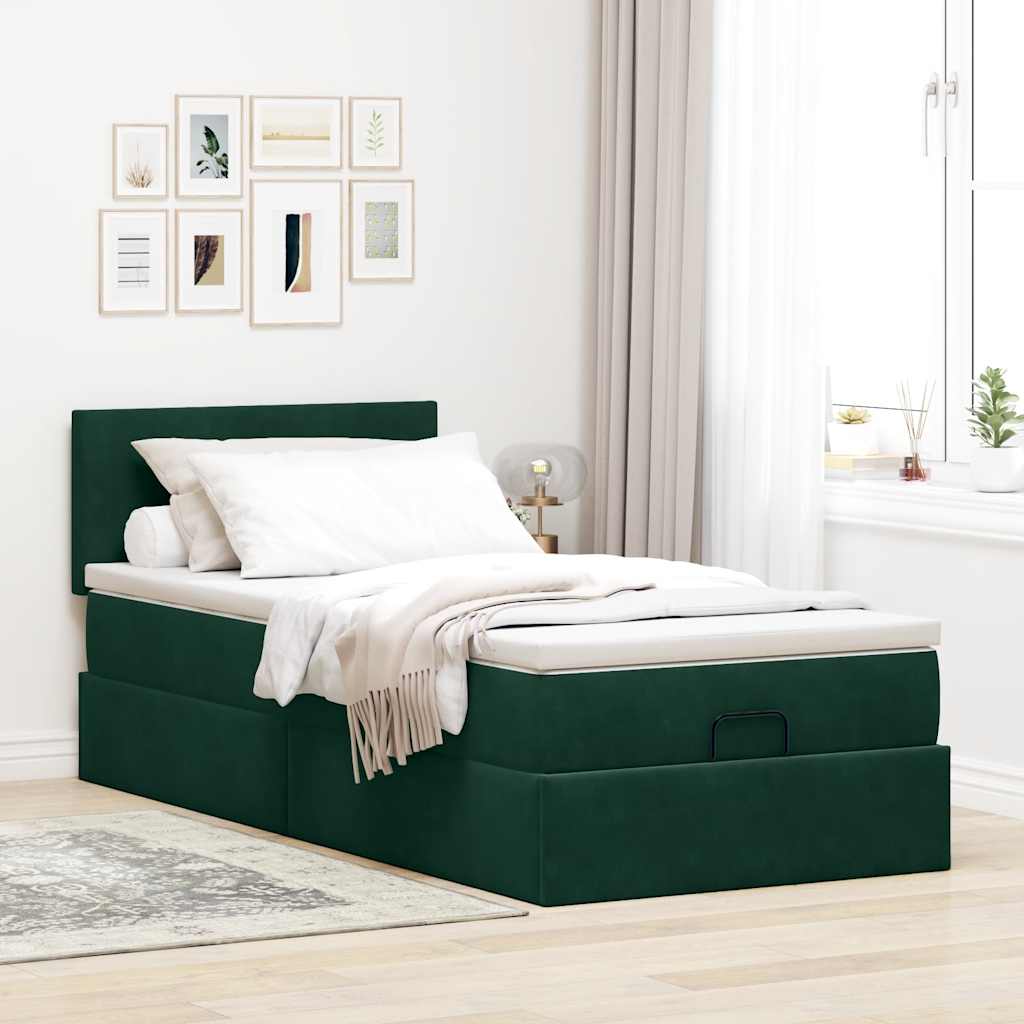 vidaXL Ottoman bed met matras 100x200 cm fluweel donkergroen groen, foto 2