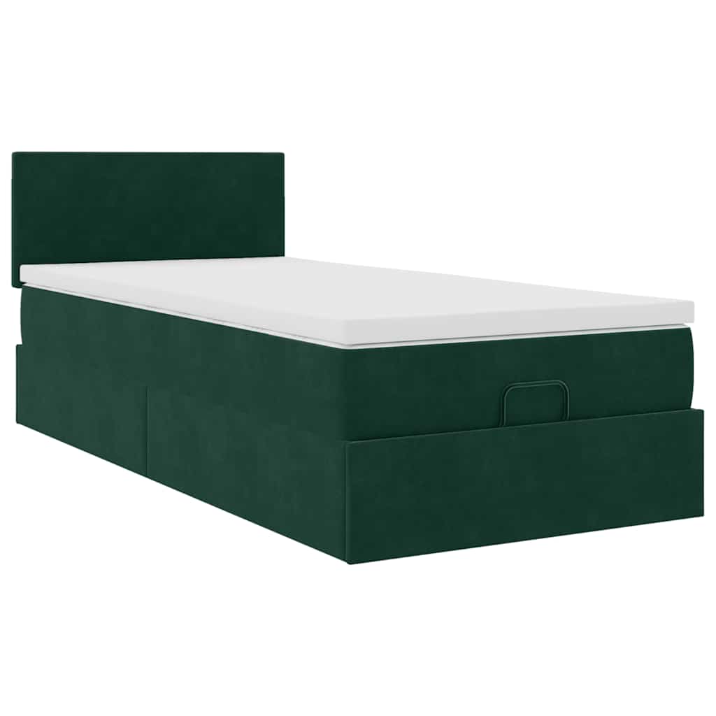 vidaXL Ottoman bed met matras 100x200 cm fluweel donkergroen groen, foto 4