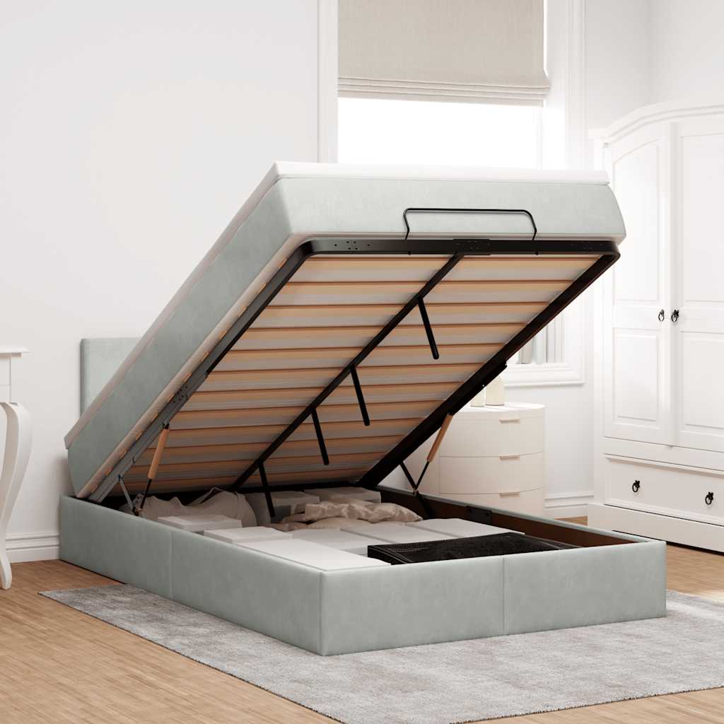 vidaXL Ottomanische Bett mit Matratze Hellgrau 120x190 cm Samt