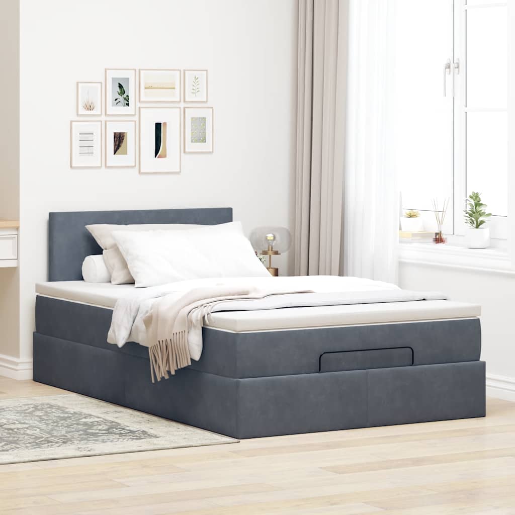vidaXL Bed poef met matras 120x190 cm fluweel donkergrijs grijs, foto 2