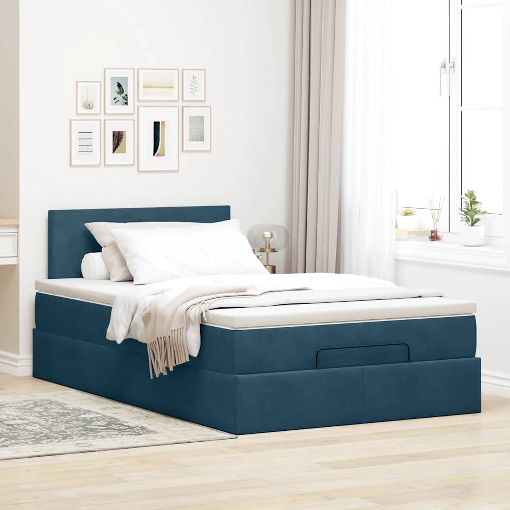 vidaXL Bed poef met matras 120x190 cm fluweel donkerblauw blauw, foto 2