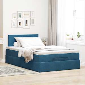vidaXL Cama otomana con colch&oacute;n 120x190 cm terciopelo azul oscuro