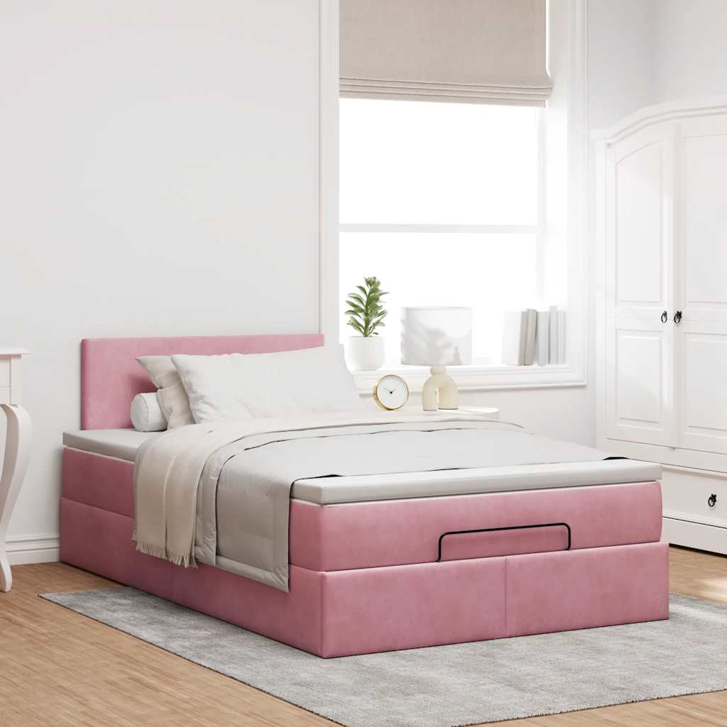 vidaXL Bed poef met matras 120x190 cm fluweel roze, foto 2