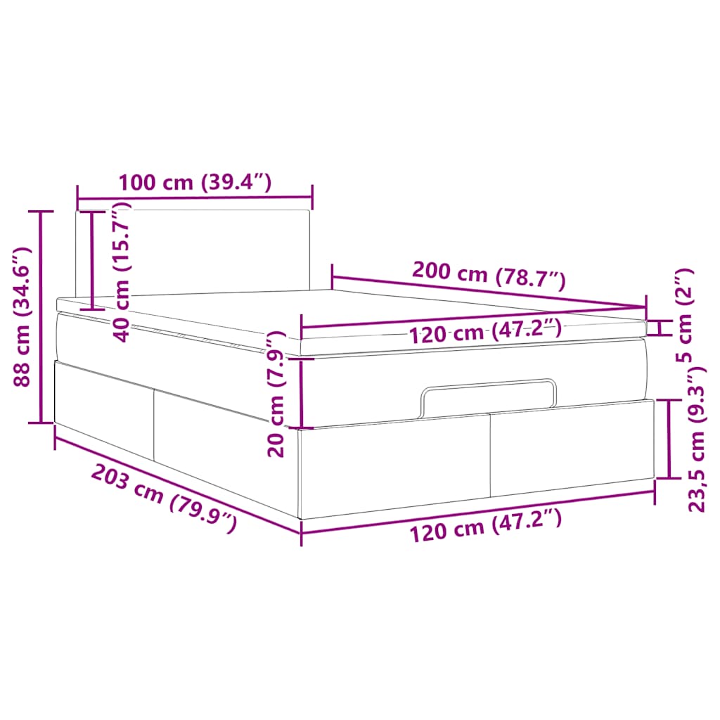 Osmanský rám postele s matrací světle šedá 120x200cm samet - obrázek 16
