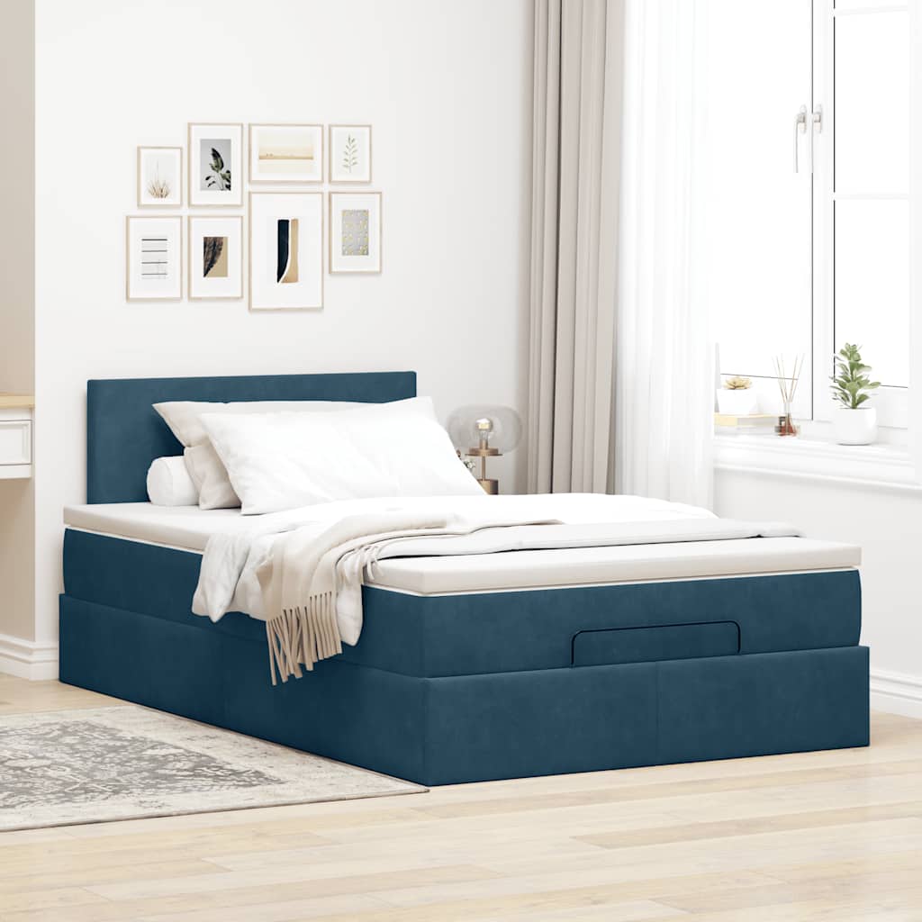 vidaXL Ottoman bed met matras 120x200cm fluweel donkerblauw blauw, foto 2