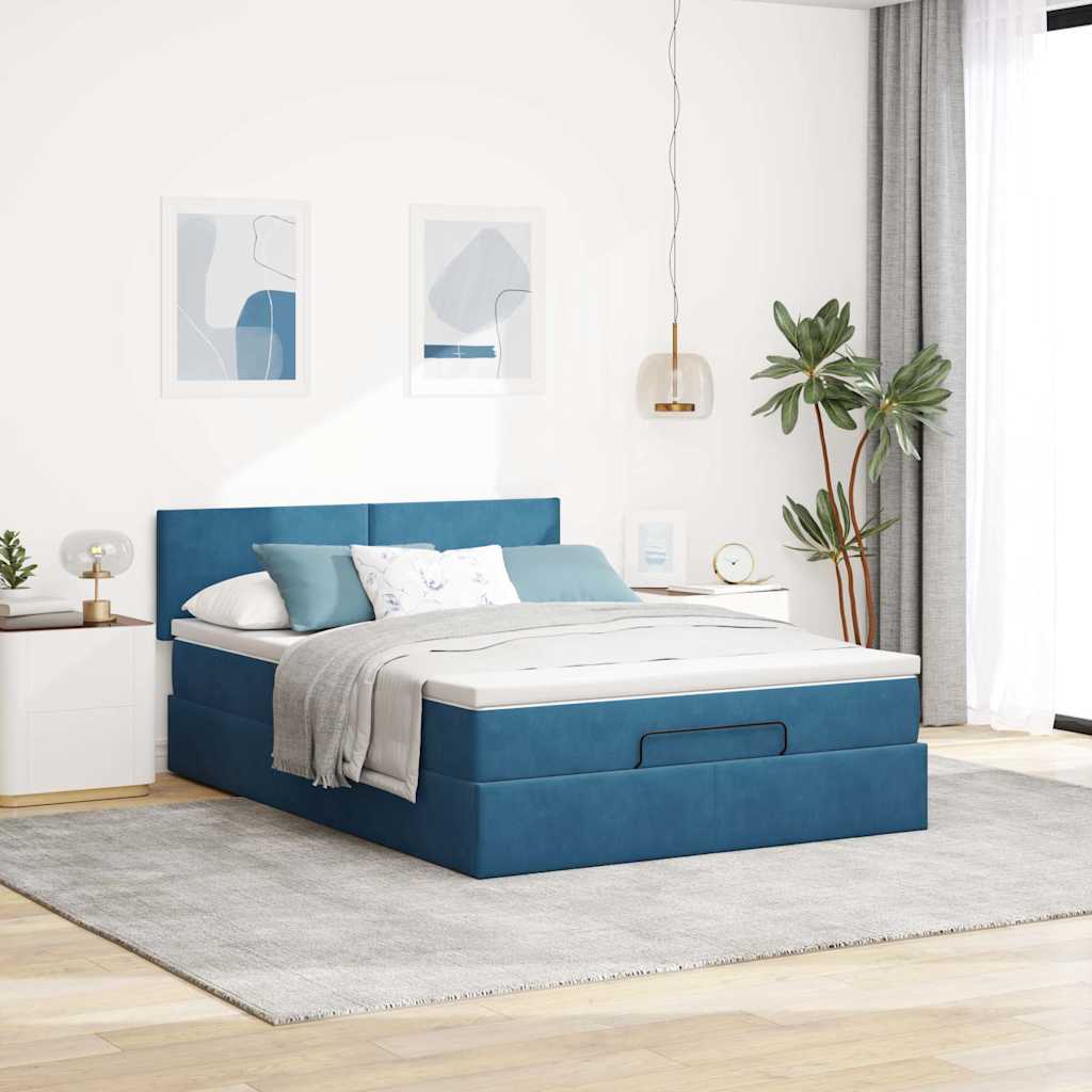 vidaXL Ottoman bed met matras 140x190cm fluweel donkerblauw afbeelding