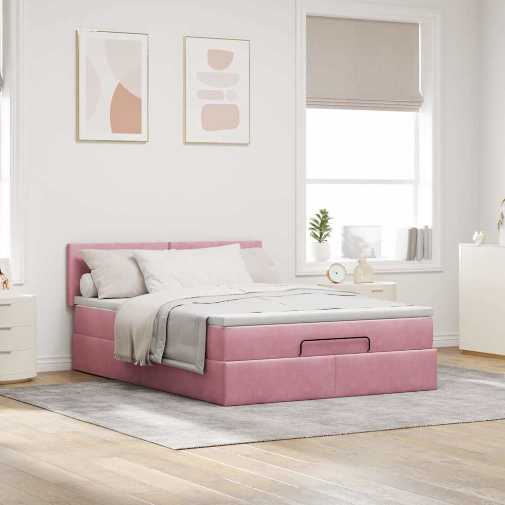 vidaXL Ottoman bed met matras 140x190cm fluweel roze, foto 2