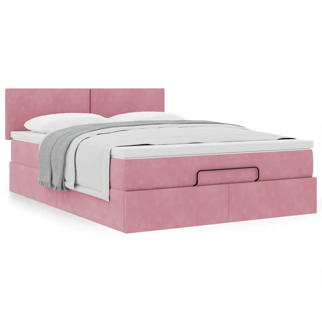 vidaXL Ottoman-Bett mit Matratze Rosa 140x190 cm Samt