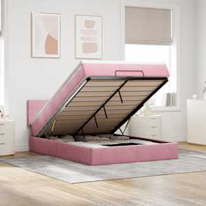 Otomanska postelja z vzmetnico roza 140x190 cm žamet