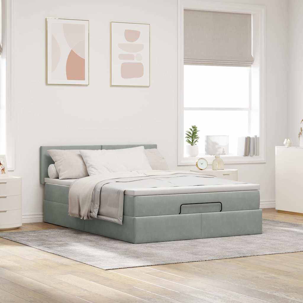vidaXL Ottoman bed met matras 140x200cm fluweel lichtgrijs afbeelding