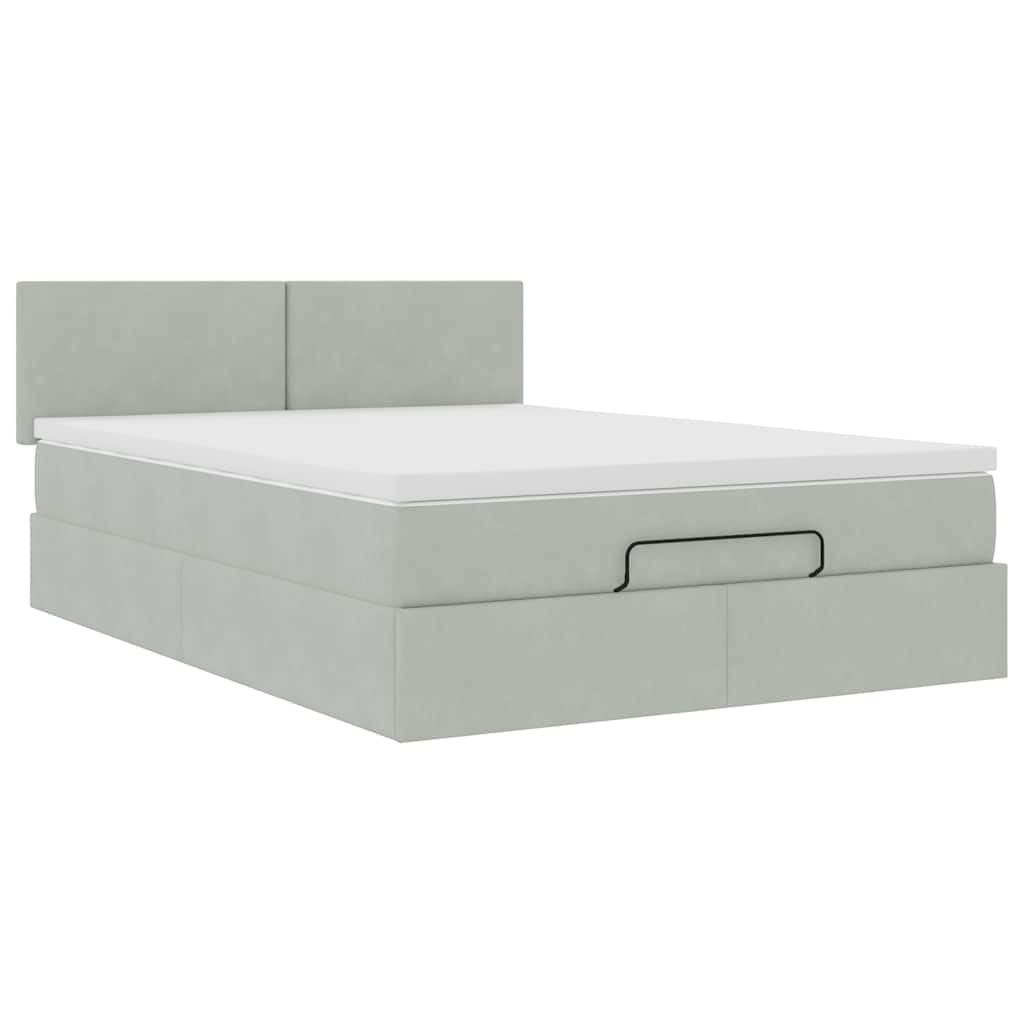 vidaXL Ottoman bed met matras 140x200cm fluweel lichtgrijs grijs, foto 4