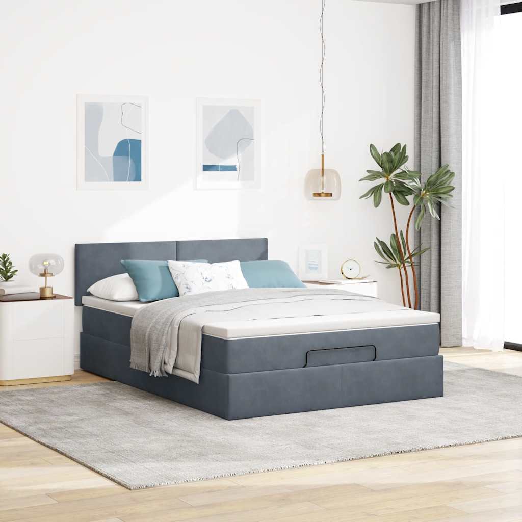 vidaXL Ottoman bed met matras 140x200cm fluweel donkergrijs afbeelding