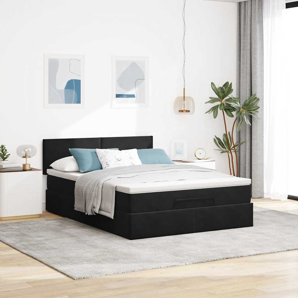 vidaXL Ottoman bed met matras 140x200cm fluweel zwart afbeelding