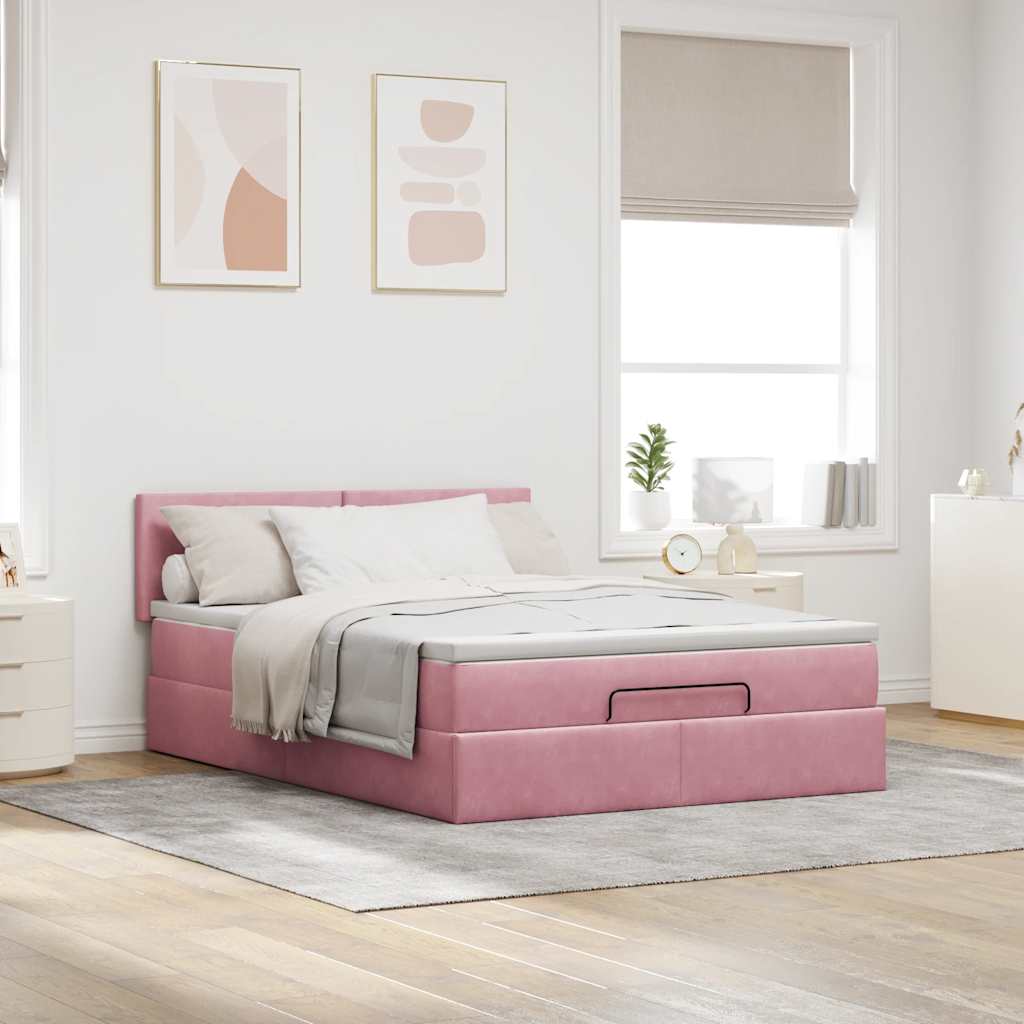vidaXL Ottoman bed met matras 140x200cm fluweel roze, foto 2