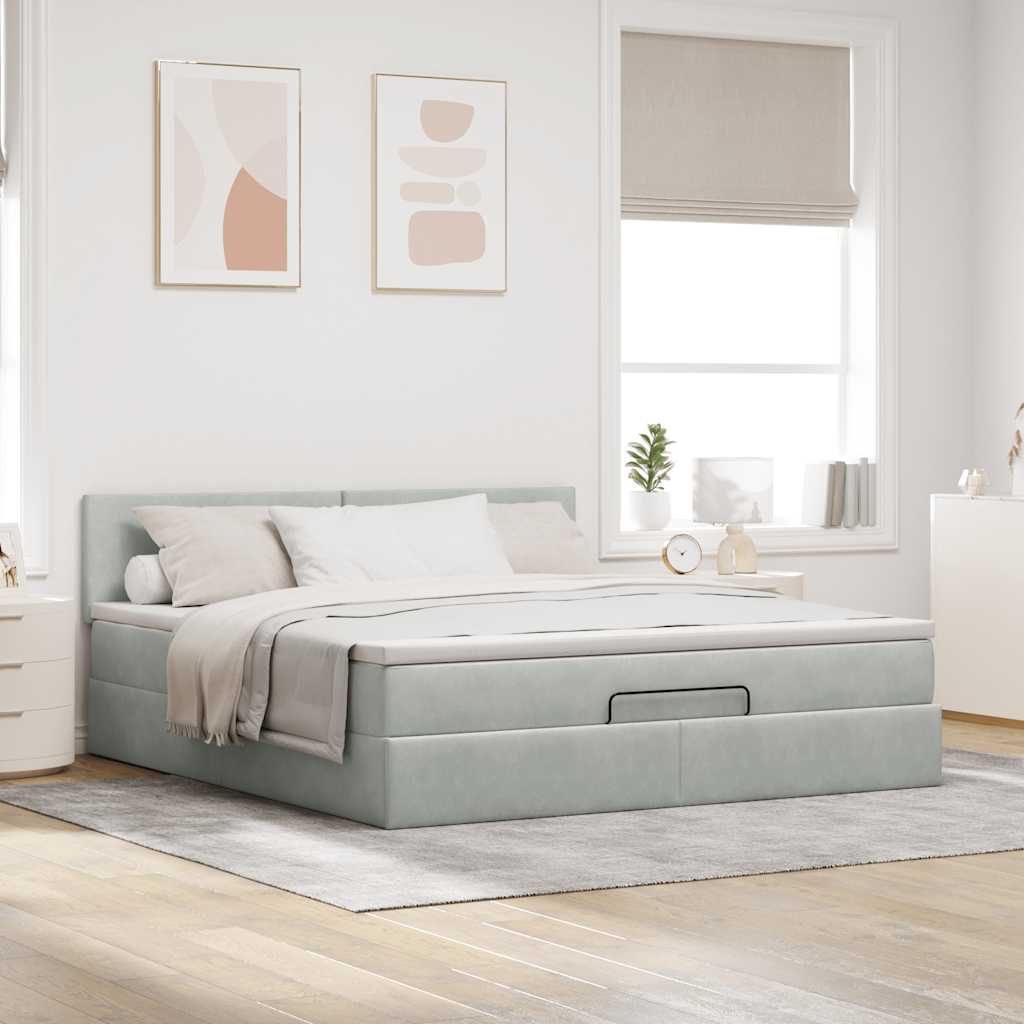 vidaXL Ottoman bed met matras 160x200cm fluweel lichtgrijs grijs, foto 2