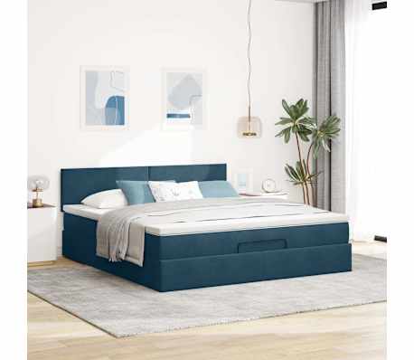 VidaXL Cadre de lit ottoman avec matelas bleu fonc&eacute; 160x200 cm velours