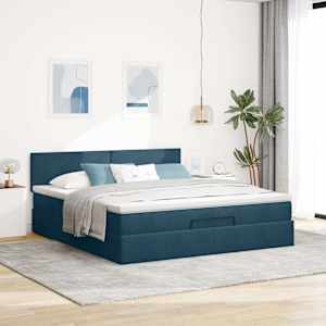 VidaXL Cadre de lit ottoman avec matelas bleu fonc&eacute; 160x200 cm velours