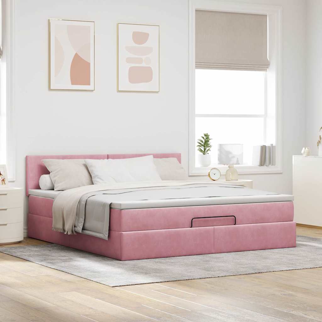 vidaXL Ottoman bed met matras 160x200cm fluweel roze afbeelding