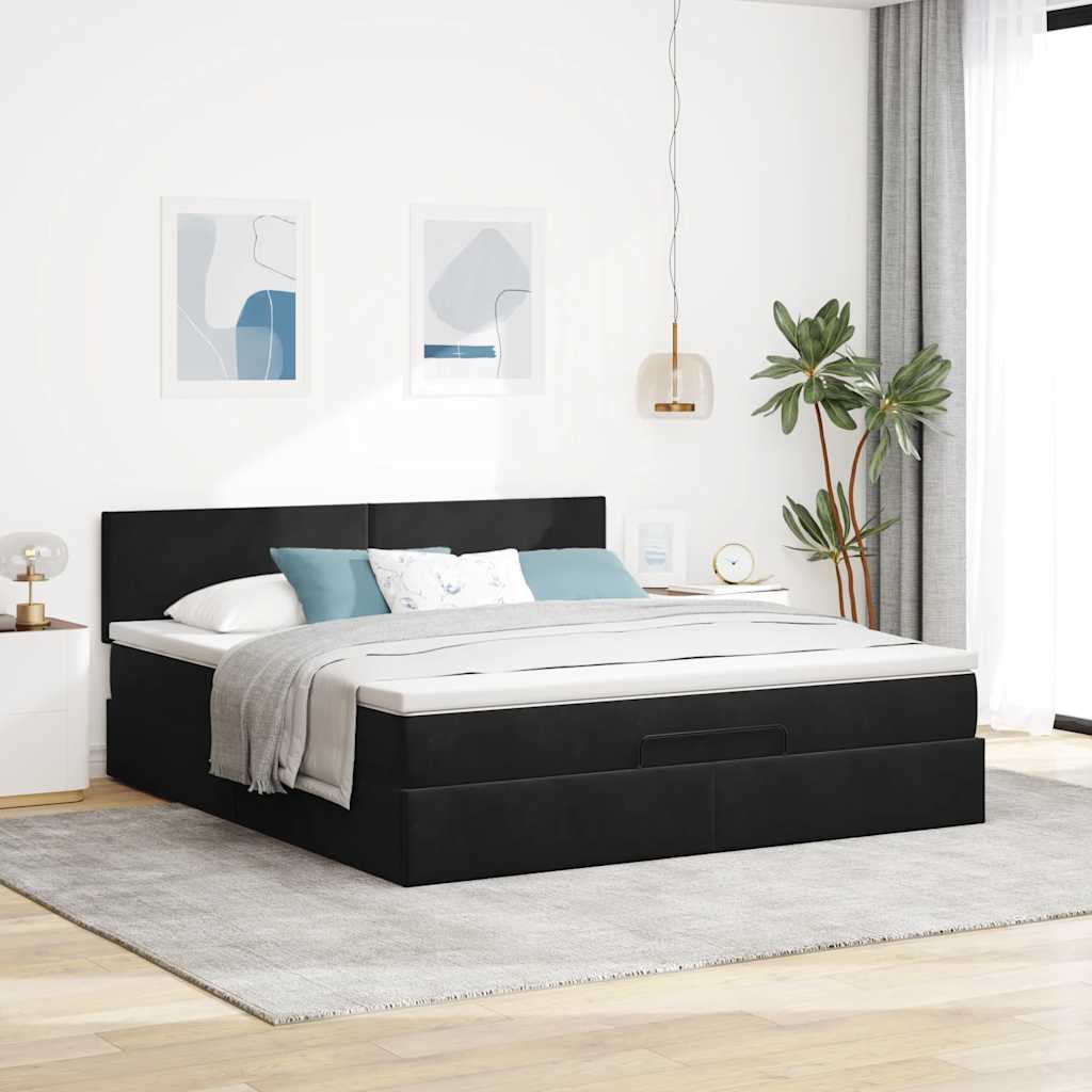 vidaXL Ottoman bed met matras 180x200cm fluweel zwart afbeelding