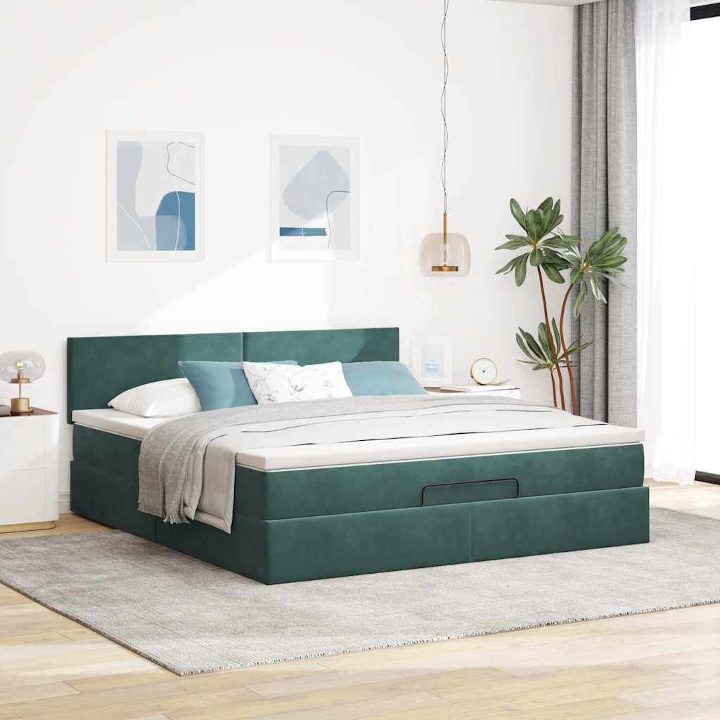 vidaXL Ottoman bed met matras 180x200 cm fluweel donkergroen afbeelding