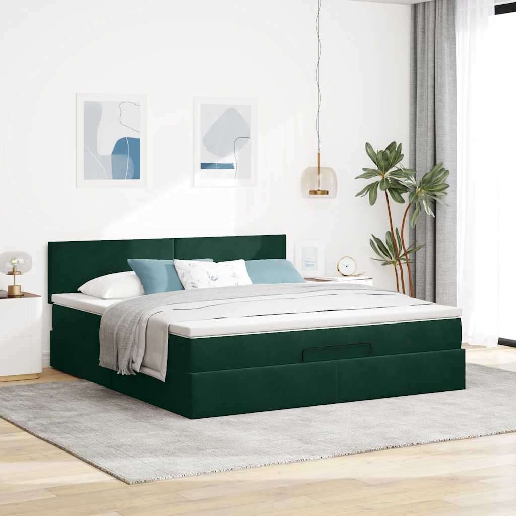 vidaXL Ottoman bed met matras 180x200 cm fluweel donkergroen groen, foto 2