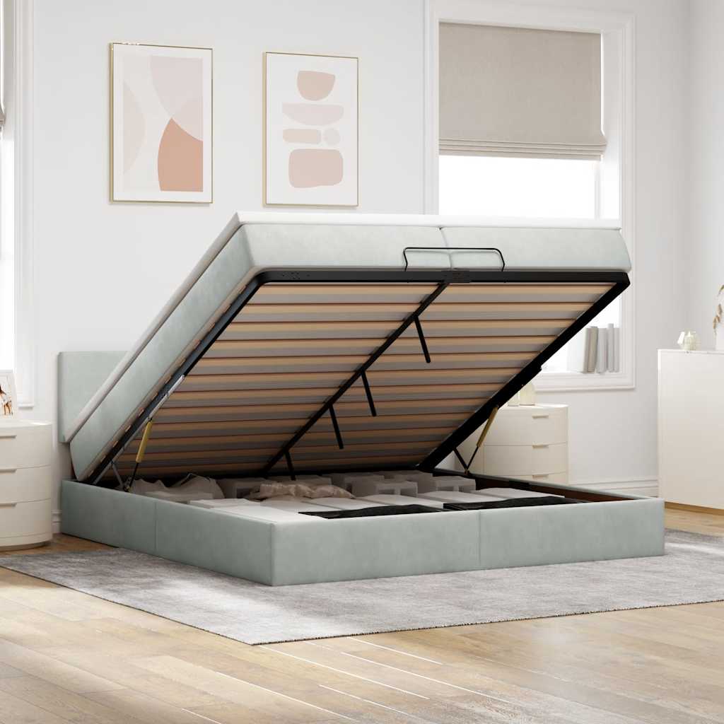 Ottoman bed met matras 200x200 cm fluweel lichtgrijs