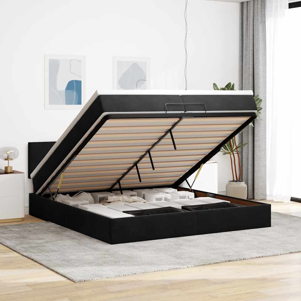 Osmannisk sengeramme med opbevaring og madras 200×200 cm - fløjl, sort