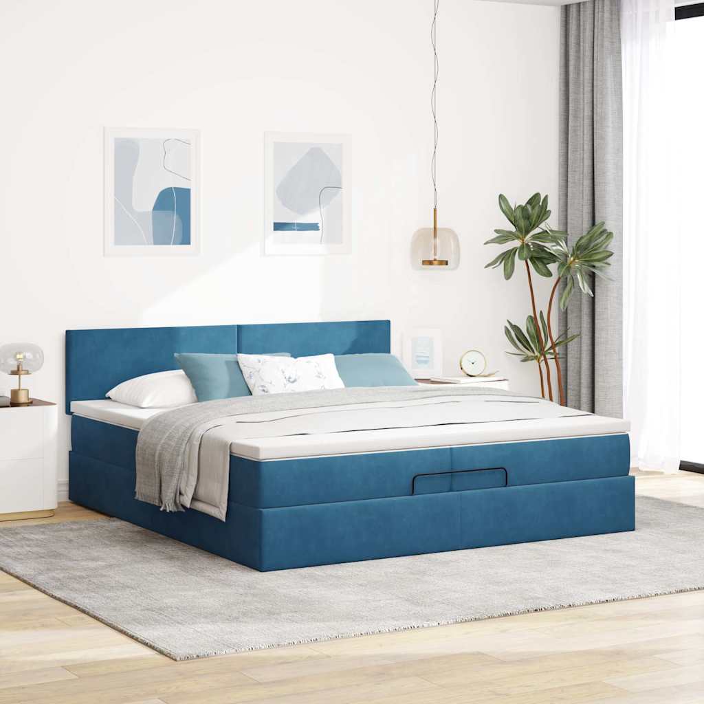 vidaXL Ottoman bed met matras 200x200 cm fluweel donkerblauw afbeelding