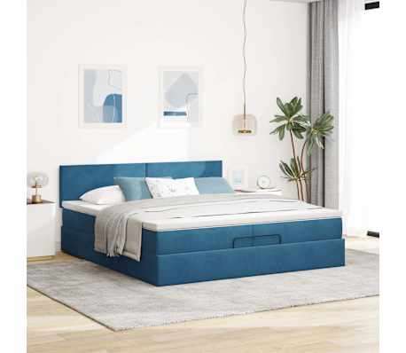 vidaXL Osmansk&yacute; r&aacute;m postele s matrac&iacute; tmavě modr&aacute; 200x200 cm samet