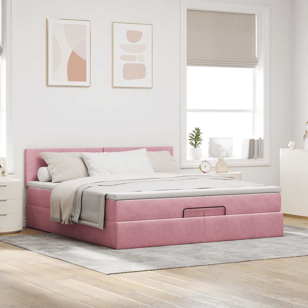 vidaXL Ottoman bed met matras 200x200 cm fluweel roze, foto 2