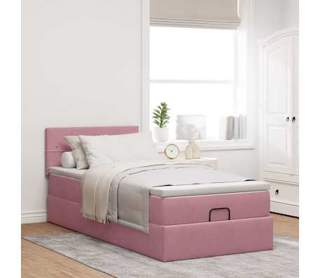 vidaXL Estrutura de cama otomana com colch&atilde;o 80x200 cm veludo rosa