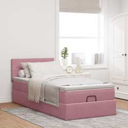 vidaXL Estrutura de cama otomana com colch&atilde;o 80x200 cm veludo rosa