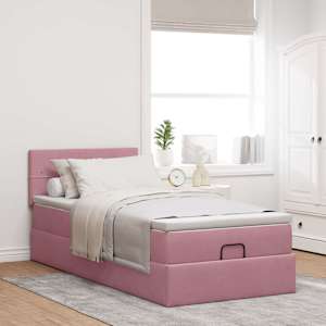 vidaXL Estrutura de cama otomana com colch&atilde;o 80x200 cm veludo rosa