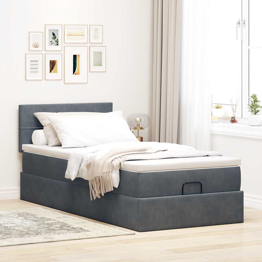 vidaXL Ottoman bed met matras 90x190cm fluweel donkergrijs afbeelding