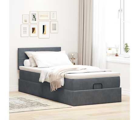 vidaXL Ottoman-Bett mit Matratze Dunkelgrau 90x190 cm Samt