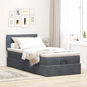 vidaXL Ottoman-Bett mit Matratze Dunkelgrau 90x190 cm Samt