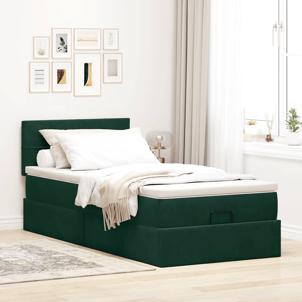 Thumbnail - vidaXL Ottoman-Bett mit Matratze Dunkelgrün 90x190 cm Samt