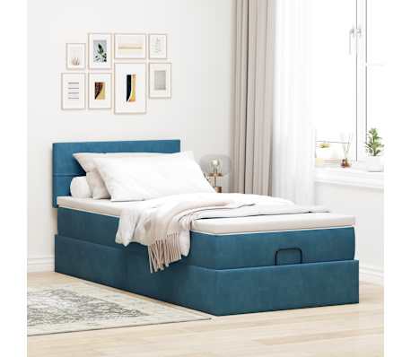 vidaXL Struttura Letto Pouf con Materasso 90x190 cm in Velluto, Blu scuro vidaXL Struttura Letto Pouf con Materasso 90x190 cm in Velluto