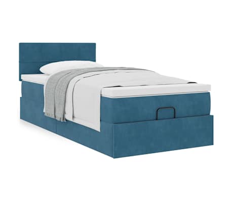 vidaXL Struttura Letto Pouf con Materasso 90x190 cm in Velluto, Blu scuro vidaXL Struttura Letto Pouf con Materasso 90x190 cm in Velluto
