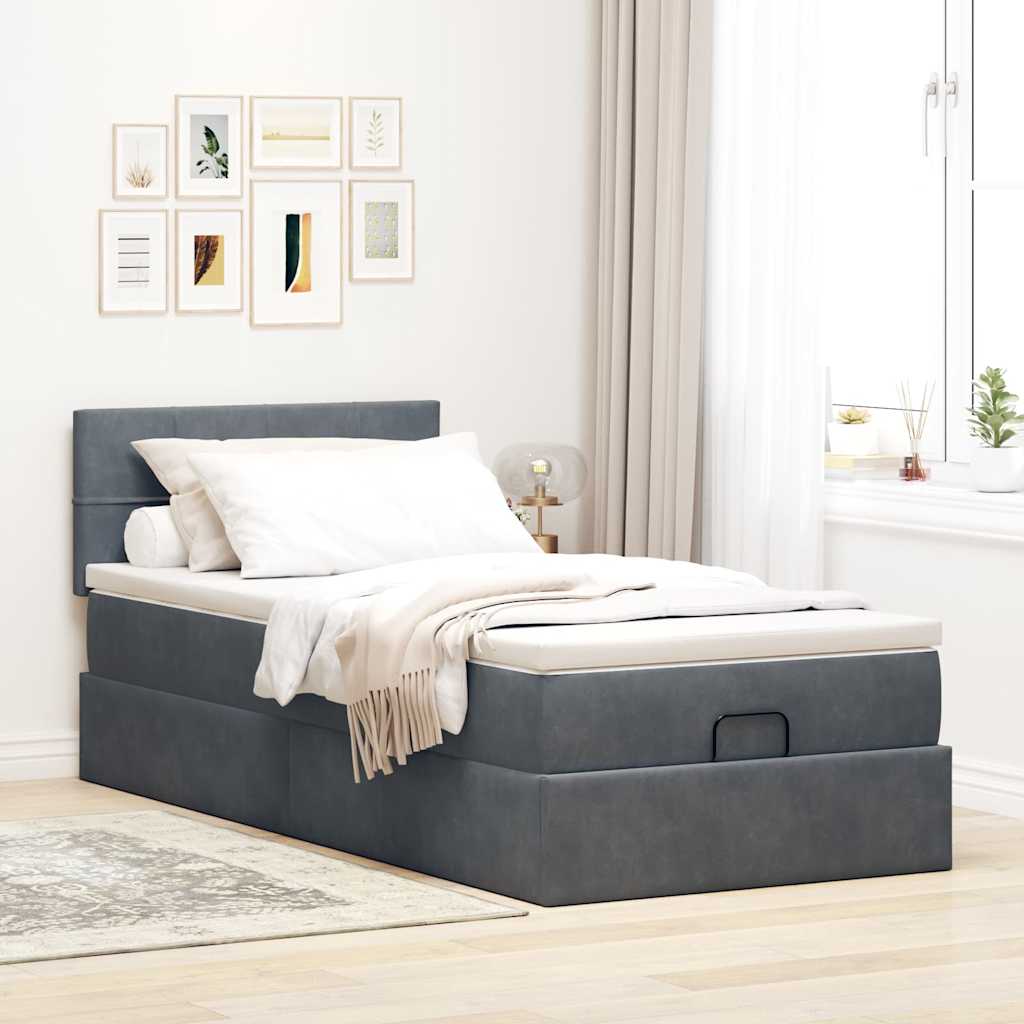 vidaXL Ottoman bed met matras 90x200cm fluweel donkergrijs afbeelding
