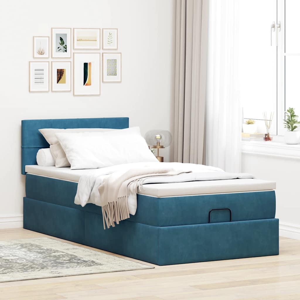 vidaXL Ottoman bed met matras 90x200cm fluweel donkerblauw afbeelding