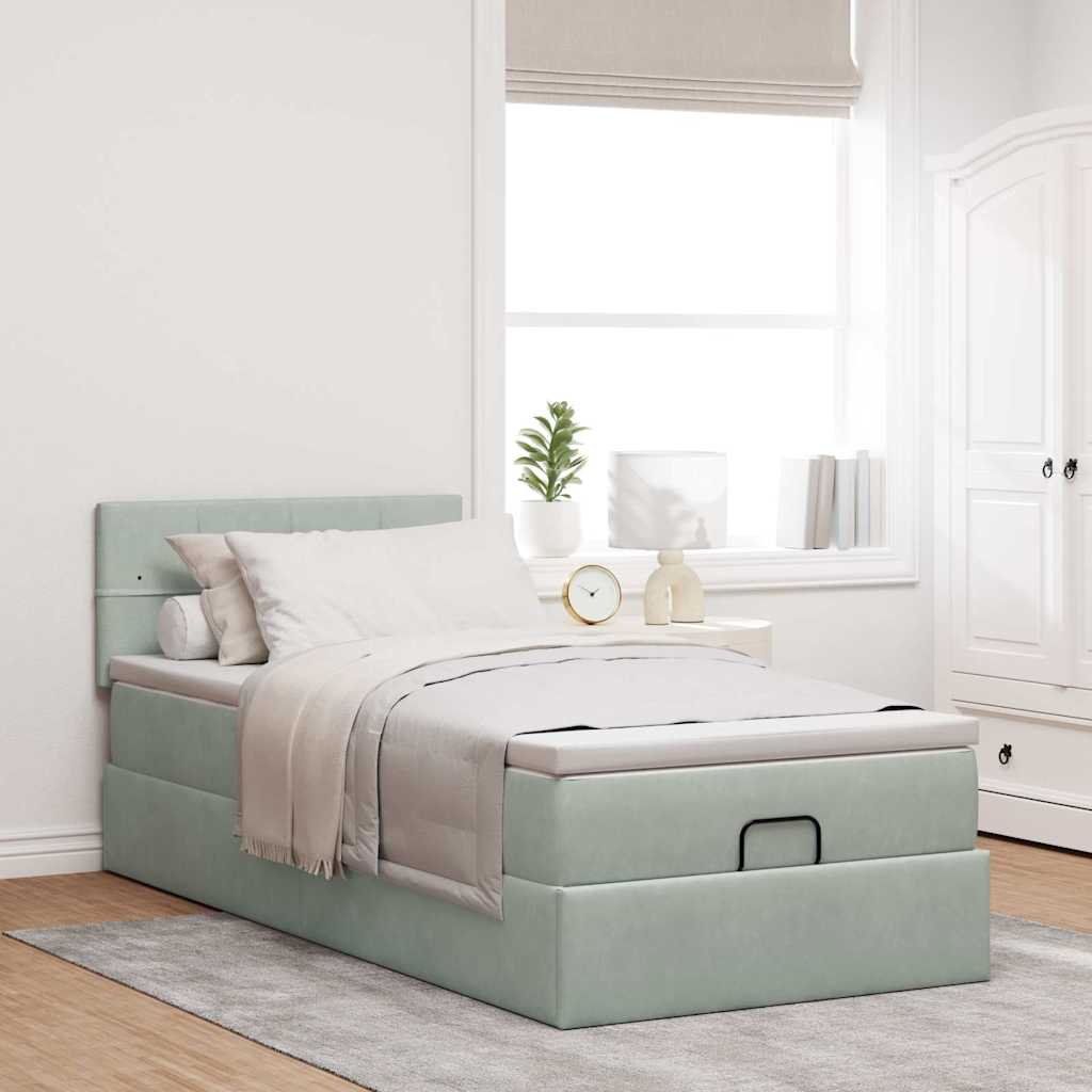 vidaXL Ottoman bed met matras 100x200 cm fluweel lichtgrijs afbeelding