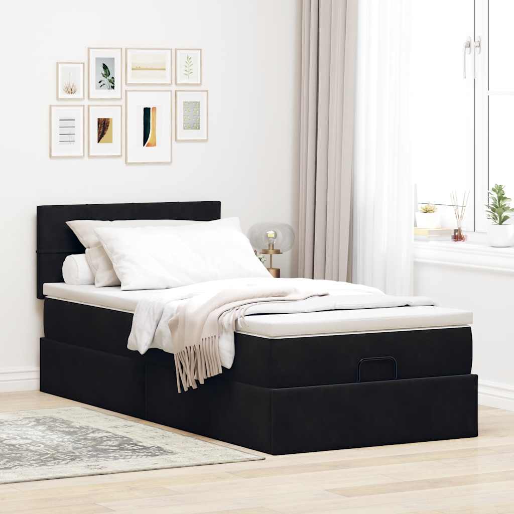 vidaXL Ottoman bed met matras 100x200 cm fluweel zwart, foto 2