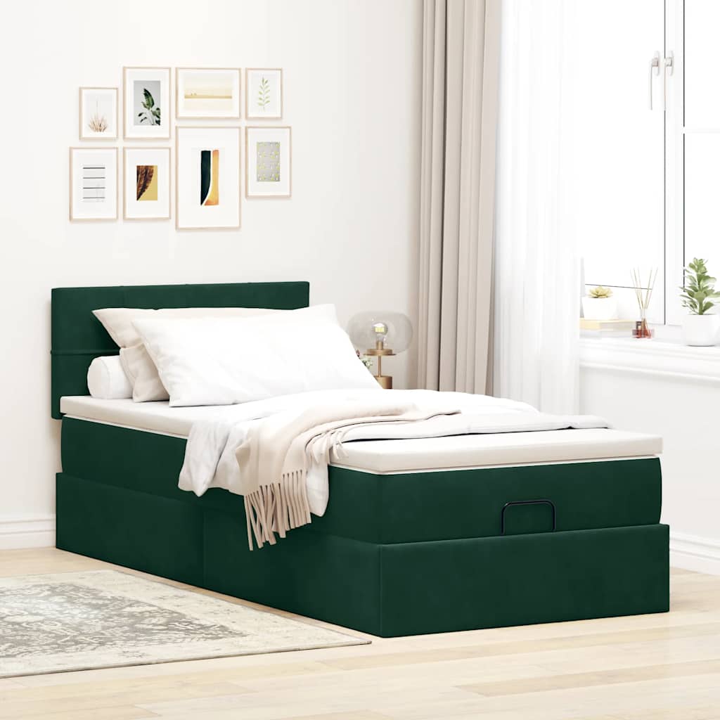 Thumbnail - vidaXL Ottoman-Bett mit Matratze Dunkelgrün 100x200 cm Samt