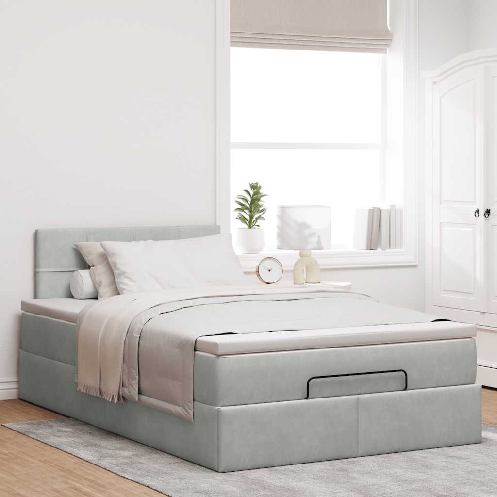 vidaXL Ottoman bed met matras 120x200 cm fluweel lichtgrijs afbeelding