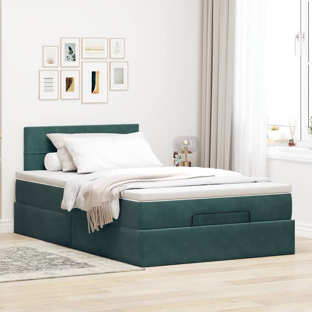 vidaXL Ottoman bed met matras 120x200cm fluweel donkergroen afbeelding