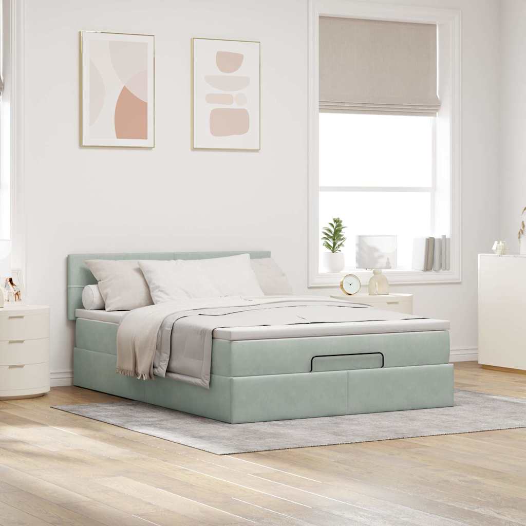 vidaXL Ottoman bed met matras 140x190cm fluweel lichtgrijs afbeelding
