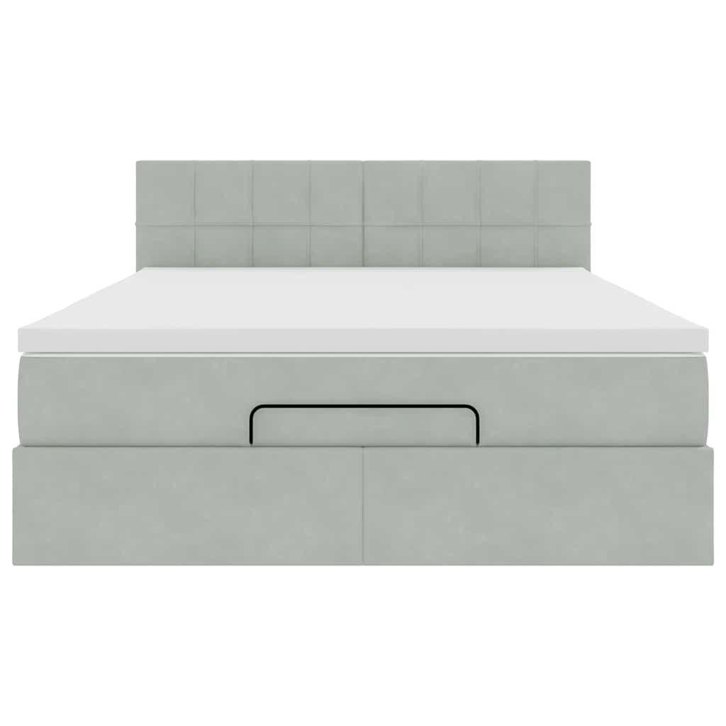 vidaXL Ottoman bed met matras 140x190cm fluweel lichtgrijs grijs, foto 4