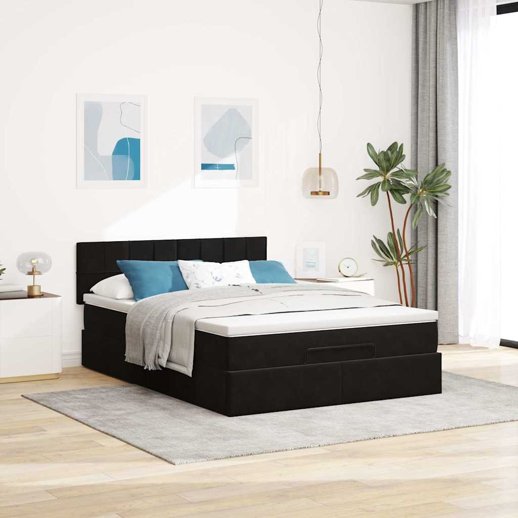 vidaXL Ottoman bed met matras 140x190cm fluweel zwart, foto 2